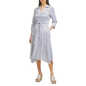 ❤️ Karl Lagerfeld Striped Asymmetric Shirt Dress In Soft White